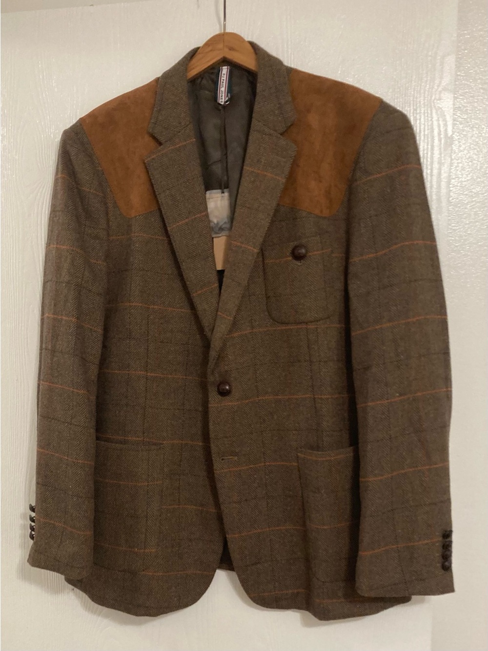 PJ Paul Jones Men’s Brown Hunting Blazer Tweed Sport coat Patch XL NWT